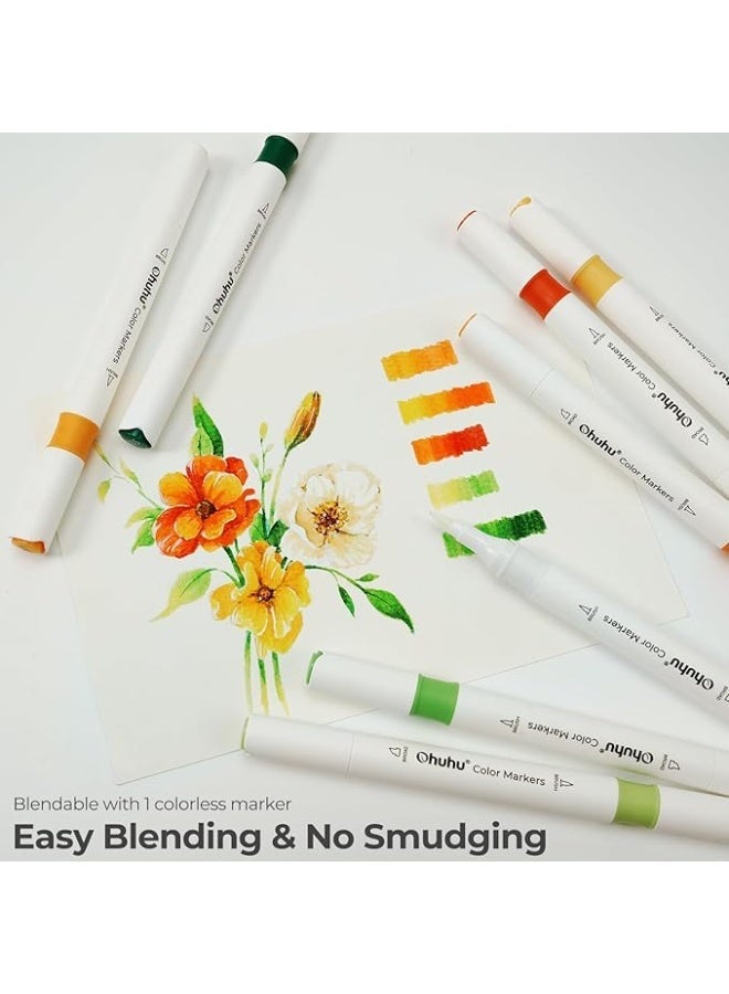 أقلام ماركر بطرف فرشاة 64 لون من اوهوهو: أقلام تحديد للأعمال الفنية برأسين فرشاة وإزميل مع خلاط واحد عديم اللون وشنطة - Image 2