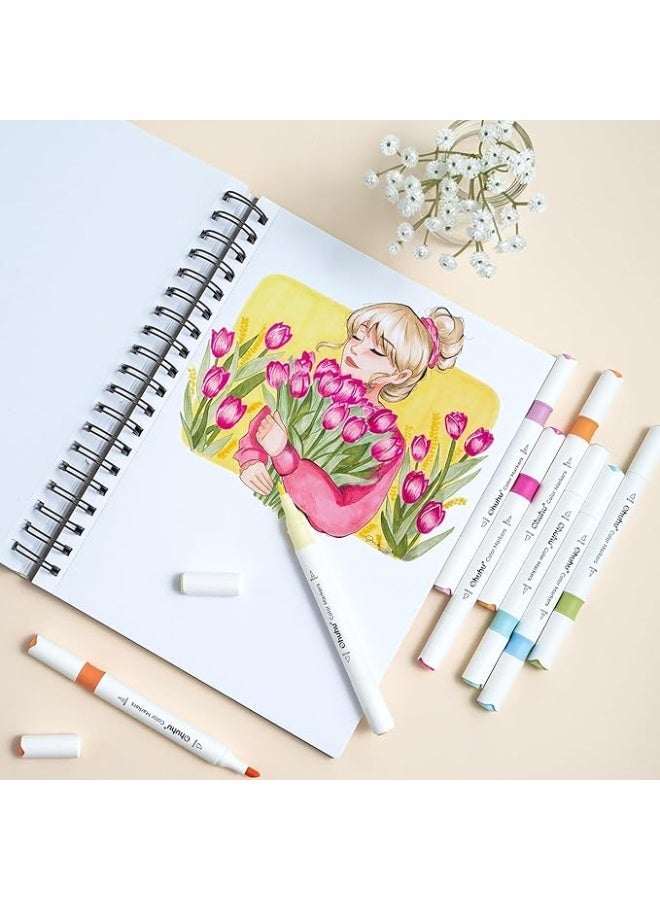 أقلام ماركر بطرف فرشاة 64 لون من اوهوهو: أقلام تحديد للأعمال الفنية برأسين فرشاة وإزميل مع خلاط واحد عديم اللون وشنطة - Image 4