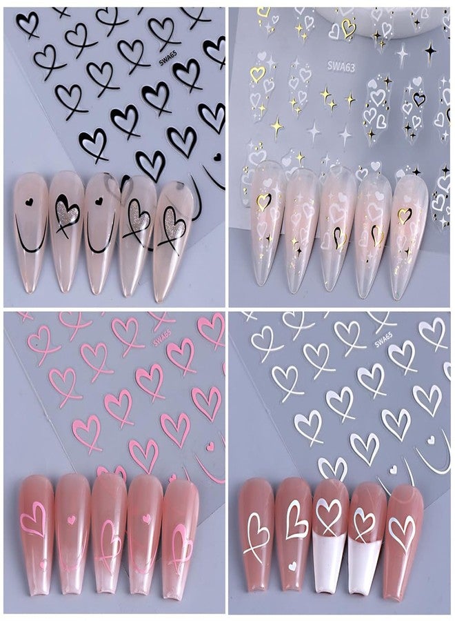 MAYCREATE® 8PCS Nail Stickers for Nail Art 3D Self Adhesive Heart Nails Art Stickers Black White Pink Decals Heart Design Valentine's Day Nails Arts Supplies for Women - Image 4