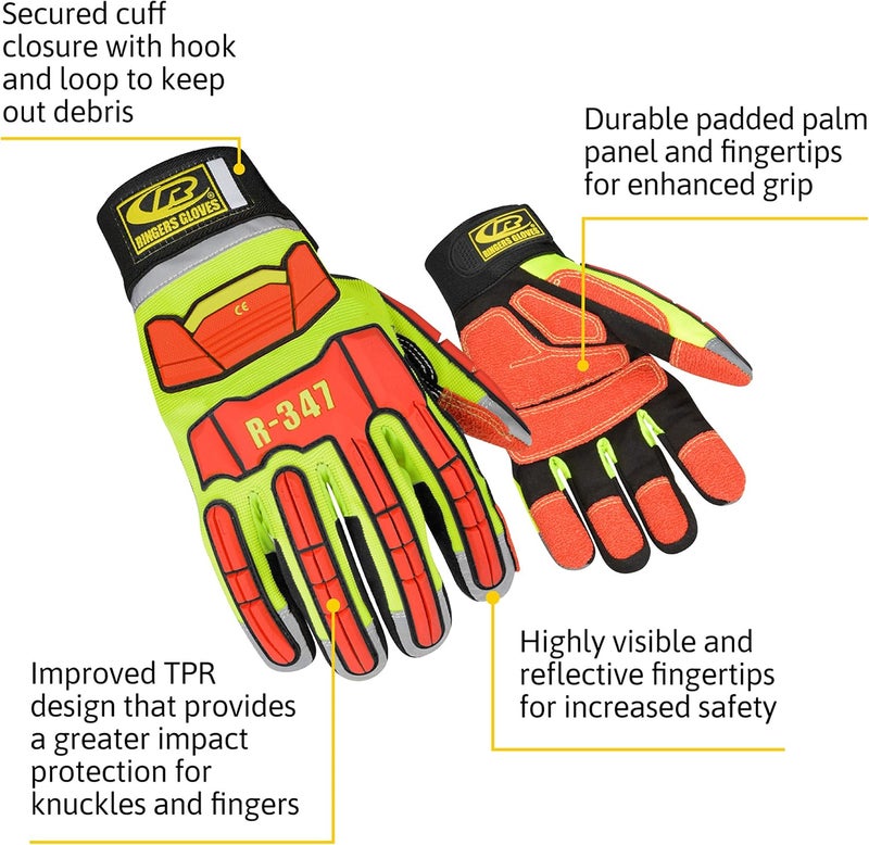 Ansell Ringers Gloves R-347 Rescue Gloves for First Responders - High Visibility, Cut Resistant, Impact Protection, Medium Size - Image 2