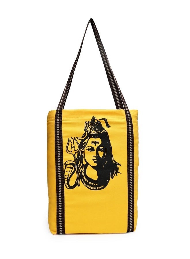 ENSAC Stylish Cotton Tote Bag for Women, Lord Shiva Print Tote for Daily Use-JHOLA-SHIVA-YELLOW-1 - Image 1