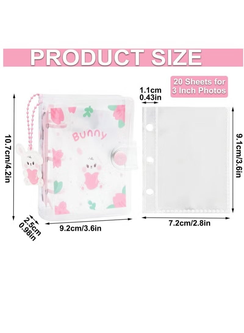 Generic 20 Sheets 40 Pockets 3 Inch Mini Photo Album in Loose Leaf Refillable 3-Rings Transparent Photocard Binder Kpop Photocard Holder Book with Cute Pendant for Picture Cards Storage Pink Rabbit  - Image 4