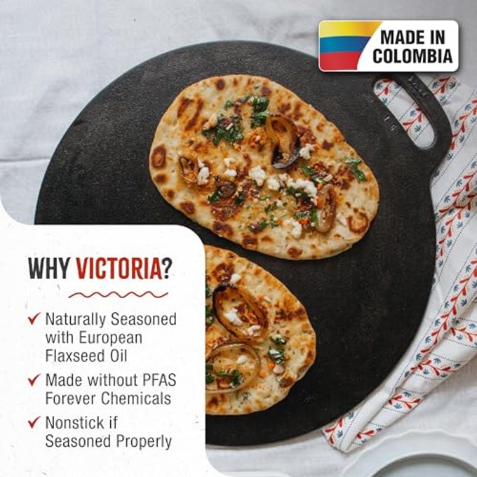 Victoria 15-Inch Cast Iron Tawa Dosa Pan, Pizza Pan With A Loop Handle, Crepe Tawa Preseasoned With Flaxseed Oil, Made In Colombia - Image 5