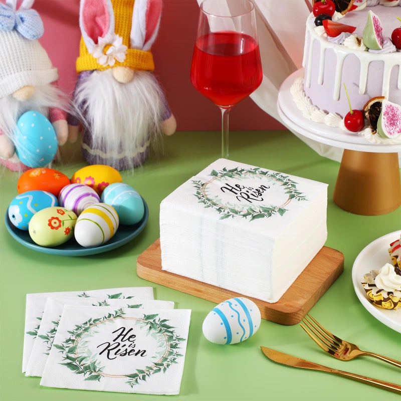 Harloon 100 Pcs 5 x 5 Inches Easter He Is Risen Napkin Paper Religious Cocktail Napkins 3 Ply Disposable Easter Napkins for Easter Jesus Themed Spring Party Christian Dinner Table Decorations - Image 3