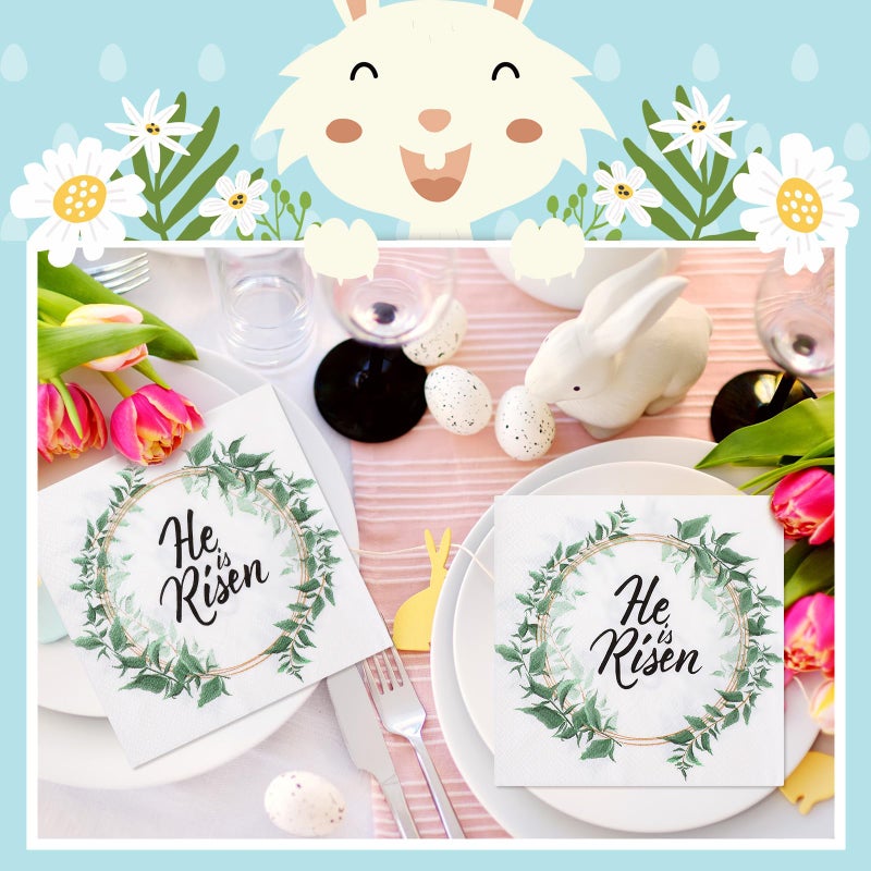 Harloon 100 Pcs 5 x 5 Inches Easter He Is Risen Napkin Paper Religious Cocktail Napkins 3 Ply Disposable Easter Napkins for Easter Jesus Themed Spring Party Christian Dinner Table Decorations - Image 4