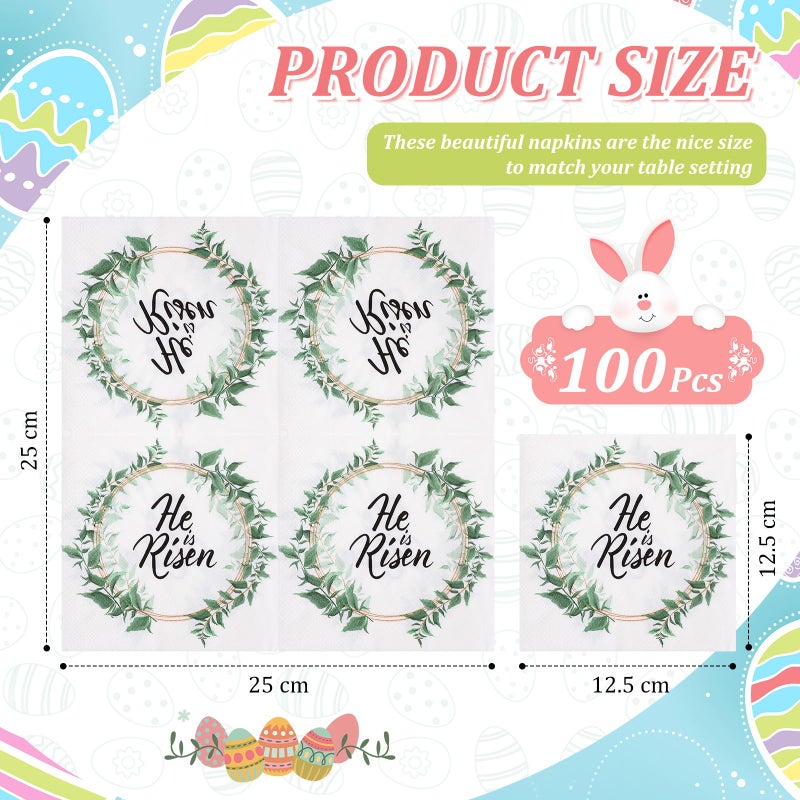 Harloon 100 Pcs 5 x 5 Inches Easter He Is Risen Napkin Paper Religious Cocktail Napkins 3 Ply Disposable Easter Napkins for Easter Jesus Themed Spring Party Christian Dinner Table Decorations - Image 2