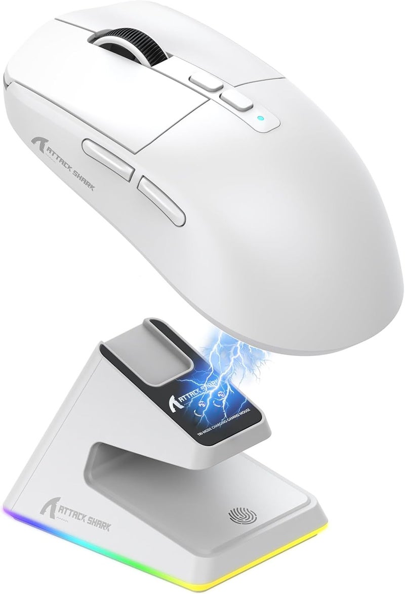 MAMBASNAKE Attack Shark X6 Wireless Gaming Mouse,RGB Magnetic Charging Dock,X3 Upgrade, 49g Ultralight 2.4GHz/BT5.2/USB-C Tri-Mode,PAW3395 Sensor 26KDPI,G502 Programmable Mice for Win/Mac - White - Image 1