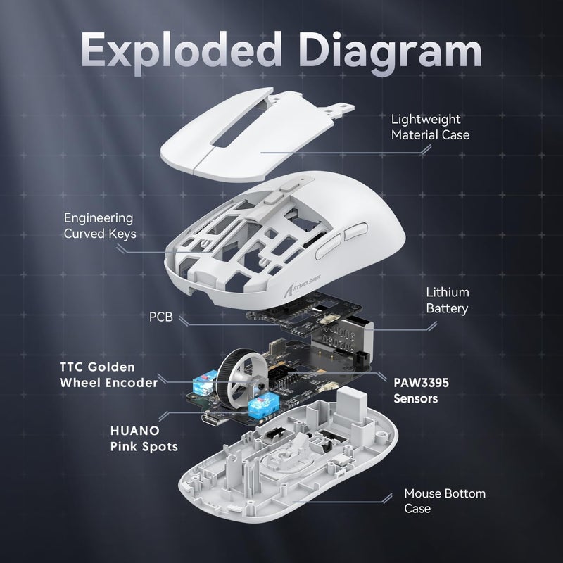 MAMBASNAKE Attack Shark X6 Wireless Gaming Mouse,RGB Magnetic Charging Dock,X3 Upgrade, 49g Ultralight 2.4GHz/BT5.2/USB-C Tri-Mode,PAW3395 Sensor 26KDPI,G502 Programmable Mice for Win/Mac - White - Image 5