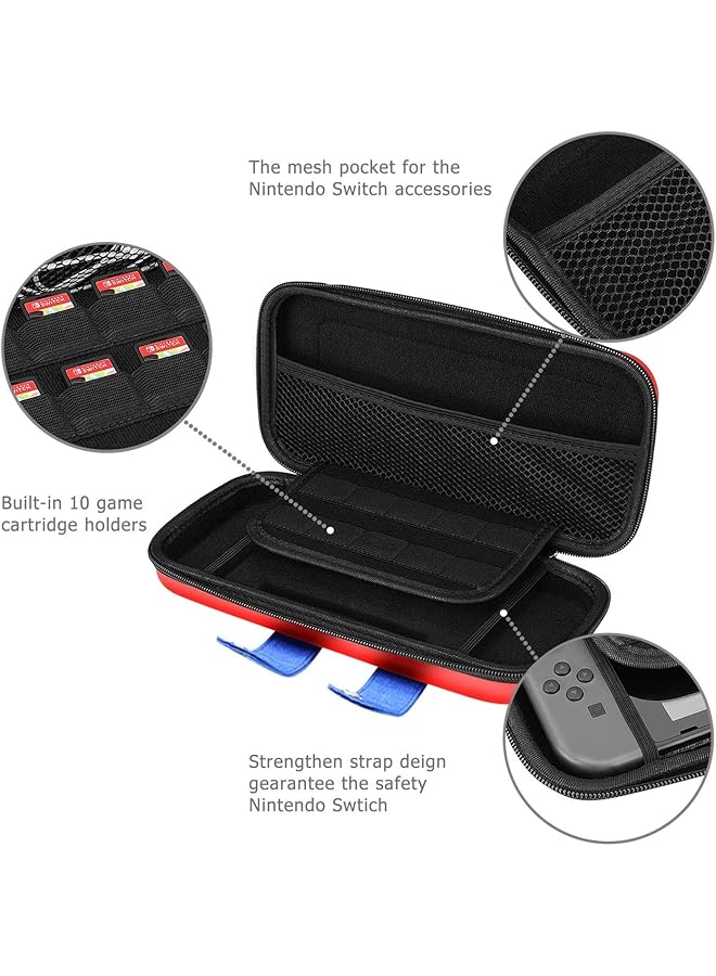 Vermaney Switch Case Compatible With Nintendo Switch/Oled Cute Portable Switch Carrying Case With 10 Game Holders For Mario Fans Red - Image 3