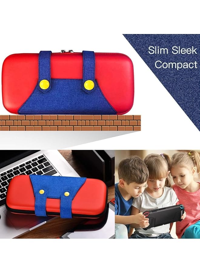 Vermaney Switch Case Compatible With Nintendo Switch/Oled Cute Portable Switch Carrying Case With 10 Game Holders For Mario Fans Red - Image 4