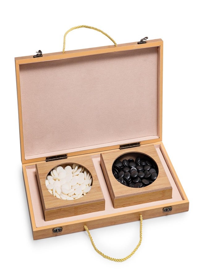 Black long Di fang 19 x19 Folding Go Game Set Board with and Bamboo Bowls and Imitation Jade Go Pieces。 - Image 3
