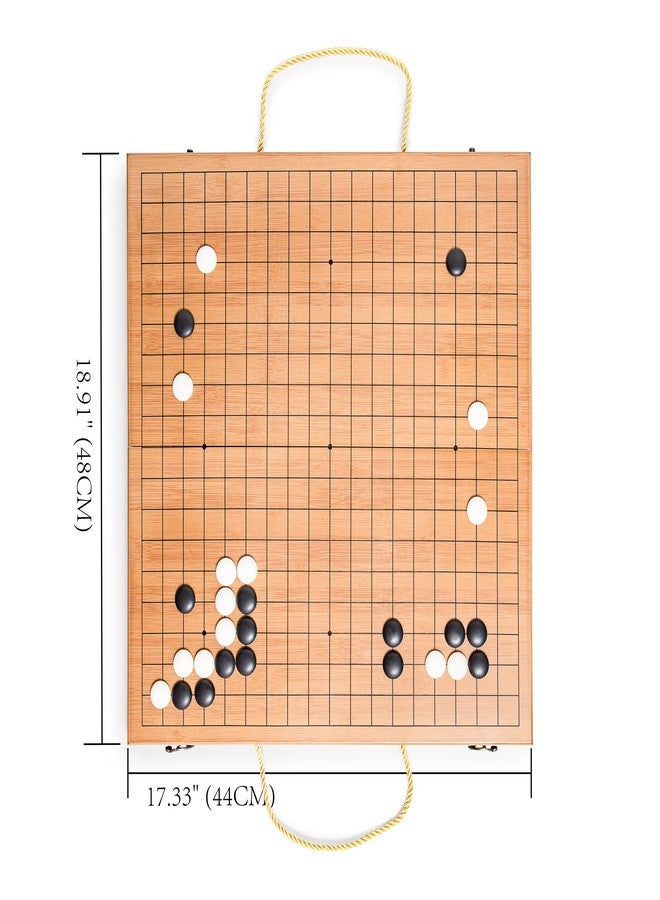 Black long Di fang 19 x19 Folding Go Game Set Board with and Bamboo Bowls and Imitation Jade Go Pieces。 - Image 2