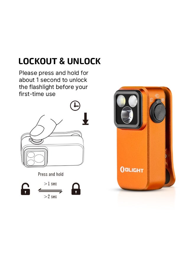 Olight Oclip Pro Flashlight (Orange), Multifunctional EDC Clip Light, 500 Lumens Rechargeable LED, 120m Beam, USB-C for Everyday Carry, Work, Safety Alert - Image 2