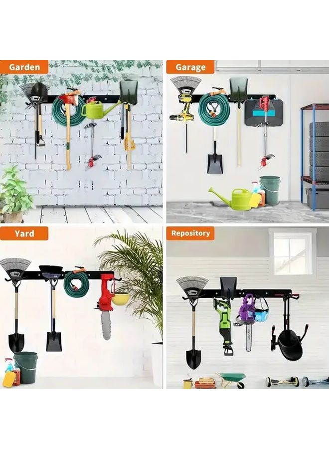 Black Wall Mounted Tool Organizer Heavy Duty Storage Rack For Shovels Rakes Brooms Hoses - Image 4