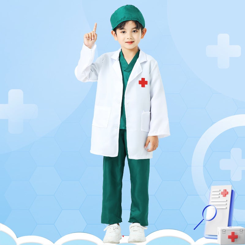 Kids Doctor Nurse Costume Play Set Surgical gown + white coat