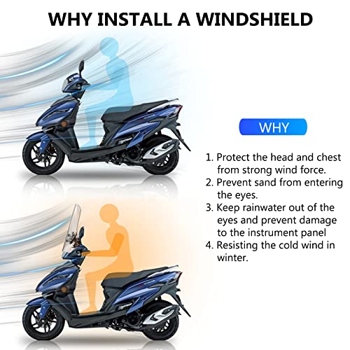 Minho Universal Motorcycle Windshields 16.5"x17.2" Windscreen Wind Splitter Wind Deflector Fit for Chinese Scooter Mopeds Jonway Taotao JMstars Tank - Image 4