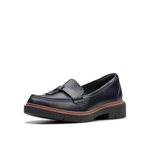 Clarks Women's Westlynn Bella Loafer, Navy Leather, 8 Wide - Image 1