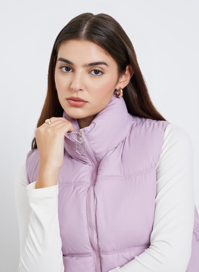 Styli Lilac Regular Fit Crop Padded Jacket - Image 4