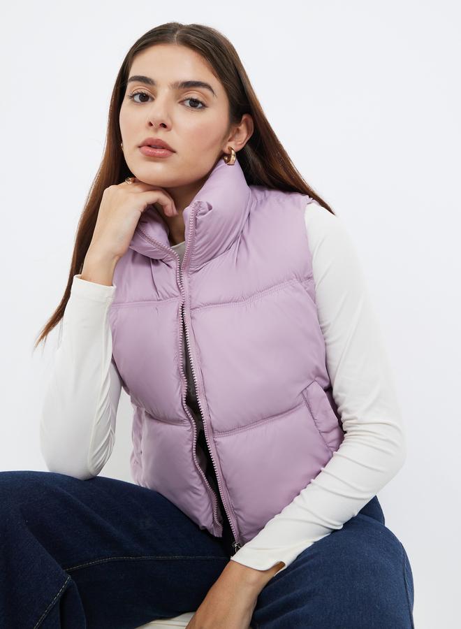 Styli Lilac Regular Fit Crop Padded Jacket - Image 1