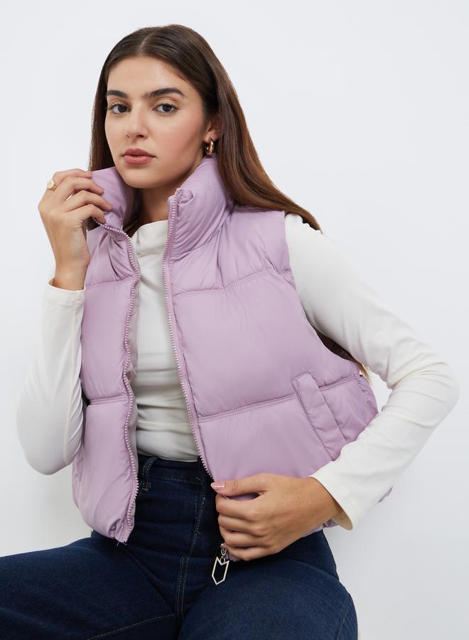Styli Lilac Regular Fit Crop Padded Jacket - Image 3