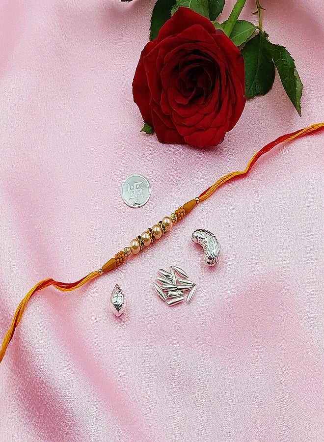 Osasbazaar Rakhi with Pure Silver 1gm Kalash Swastik Coin, Pure Silver Nariyal, Pure Silver Rice, Pure Silver Cashew and Roli Chawal Combo - 99% Pure BIS Hallmarked - Image 2