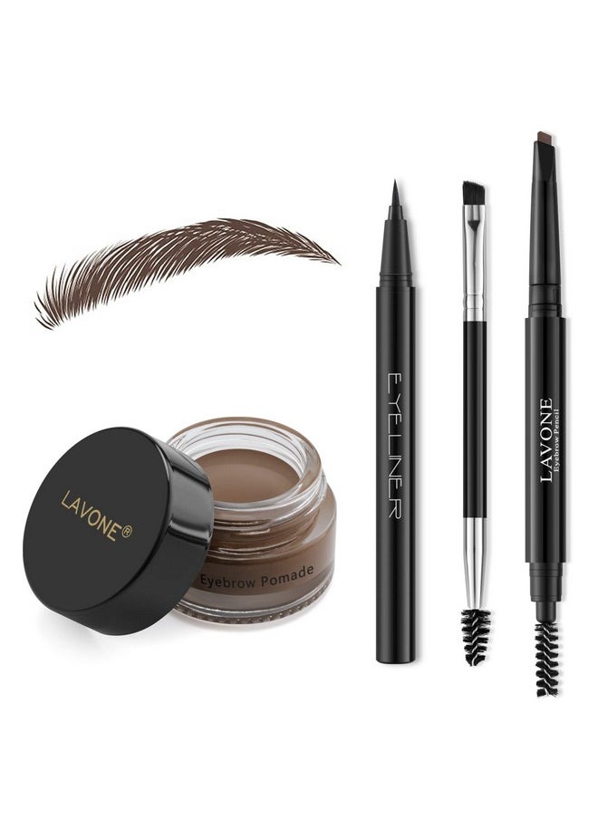 LAVONE - Eyebrow Stamp Pencil Kit For Eyebrows Makeup Brow Stamp Trio Kit With Waterproof Eyebrow Pencil Eyeliner Eyebrow Pomade And Dual Ended Eyebrow Brush Dark Brown - Image 1