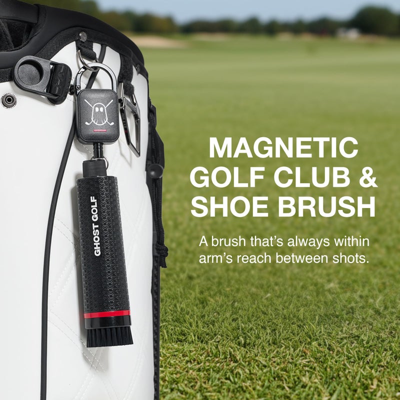 Ghost Golf Magnetic Golf Club Brush with Water Reservoir & Shoe Brush - Dual Head Groove Cleaner, Nylon Bristle, Retractable Carabiner Clip - Golf Cleaning Tool for Irons, Wedges & Golf Shoe Cleats - Image 2