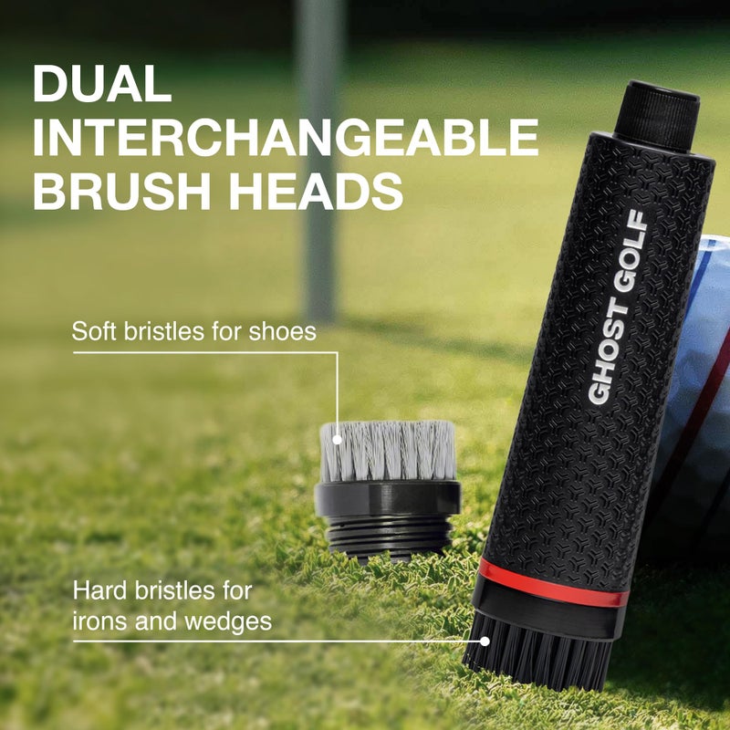 Ghost Golf Magnetic Golf Club Brush with Water Reservoir & Shoe Brush - Dual Head Groove Cleaner, Nylon Bristle, Retractable Carabiner Clip - Golf Cleaning Tool for Irons, Wedges & Golf Shoe Cleats - Image 5