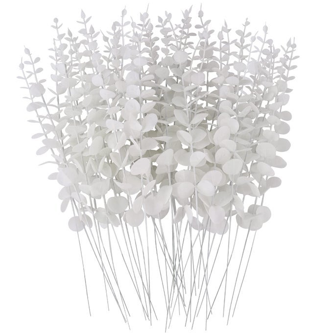 36 Pcs White Eucalyptus Stems Artificial Leaves Faux Eucalyptus Stems Branches 15 inch for Wedding Bouquet Home Decor
