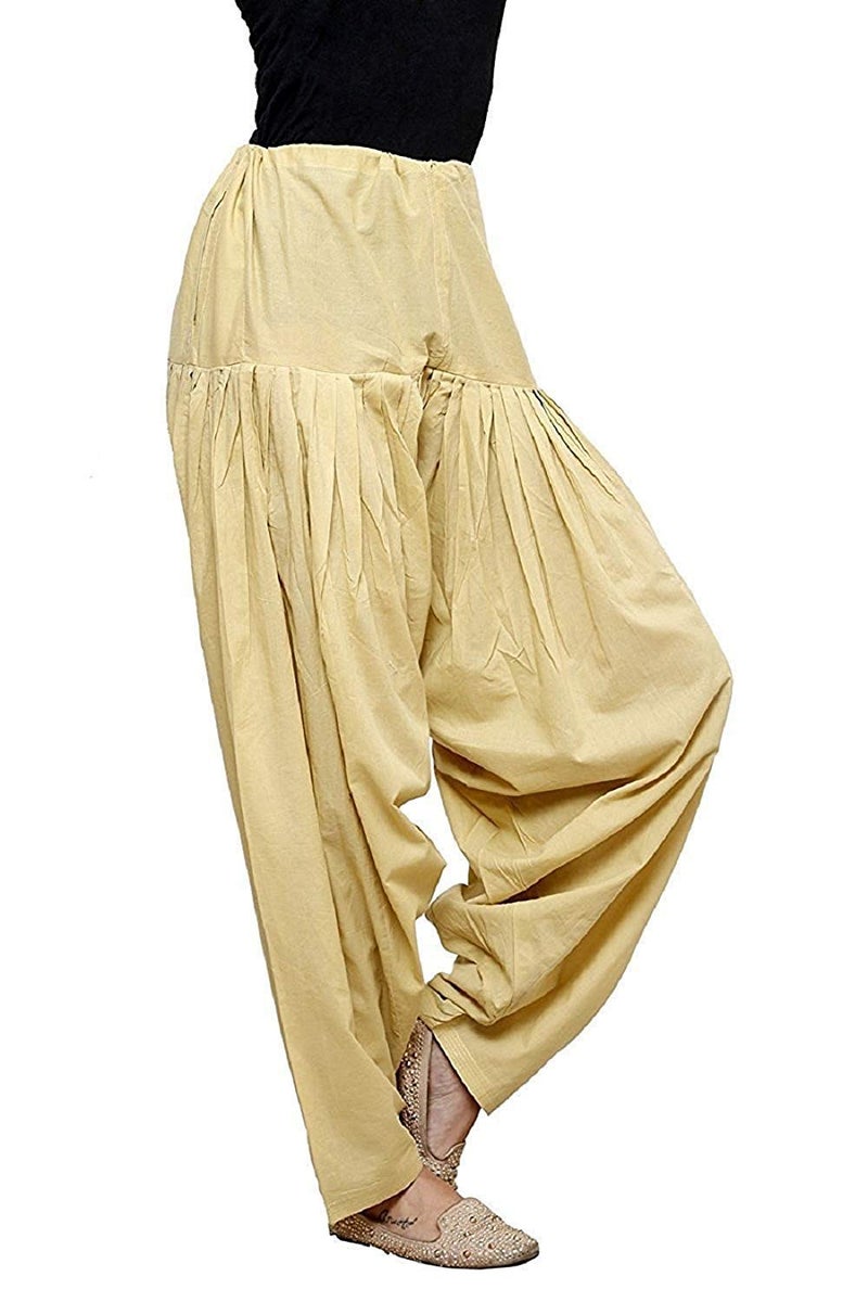 ANARO Deep Skin Beige Cotton Patiala Salwar(Mid Rise Regular Pant) For Women (Size 48W X 39L) - Image 3