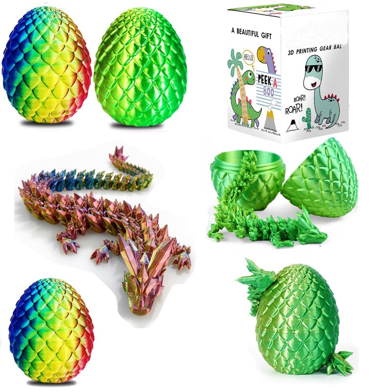 NYENEIL 2pcs 3D Printed Dragon Egg  Multi Color Articulated Dragon Egg  Home Office Decor Executive Desk Toys (Cyan Blue Green) - Image 1
