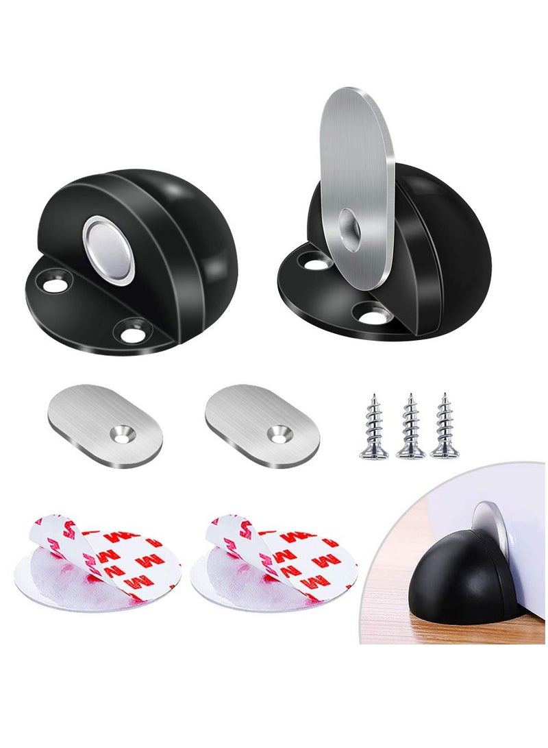 SYOSI Magnetic Door Stops Floor Mounted, Strong Magnetic Self Adhesive Magnetic Door Stopper Stainless Steel Door Holder Soft Close Door Magnet Heavy Duty Black Rubber (2 Pack) - Image 1