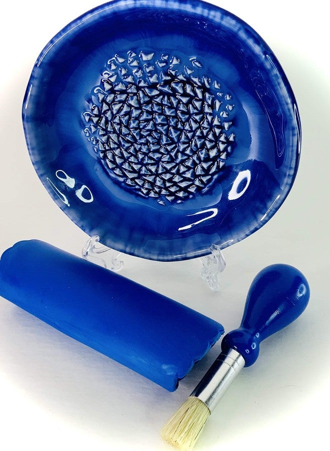 BonCera, All-in-one Premium Ceramic Garlic Grater Plate 4-Piece Set - Blue Ocean Glazed Design - For Garlic, Ginger, Chocolate, and more! - Comes with 5.25" Plate, Peeler, Brush, and Stand - Image 3