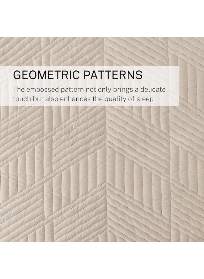Exclusivo Mezcla Ultrasonic Full Queen Quilt Bedding Set, Lightweight Brich Beige Bedspreads Soft Modern Geometric Coverlet Set for All Seasons - Image 5