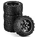Chanmoo 110 RC Monster Truck Tires and Hard Plastic Wheels 12mm Hex Off Road Truck Tyres for 110 Scale Short Course Truck Car Traxxas XMaxx ERevo Summit Kyosho 144001 HSP 94188 94111 4PCS Black - Image 3