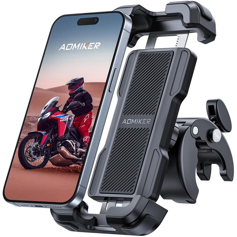 Aomiker Bike Motorcycle Phone Holder Mount - [2025 Quick Release] Bike Phone Holder Handlebar Clamp, Bicycle Scooter Phone Clip for iPhone 16 15 14 13 12 11 Pro Max Plus Mini, 4.7-6.8" Smartphone - Image 1
