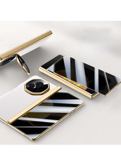 Compatible with Honor Magic V3 Electroplated Frame Magnetic Hinge Protection Grain Leather Case with Lens Holder Privacy Screen Protector For Magic V3
