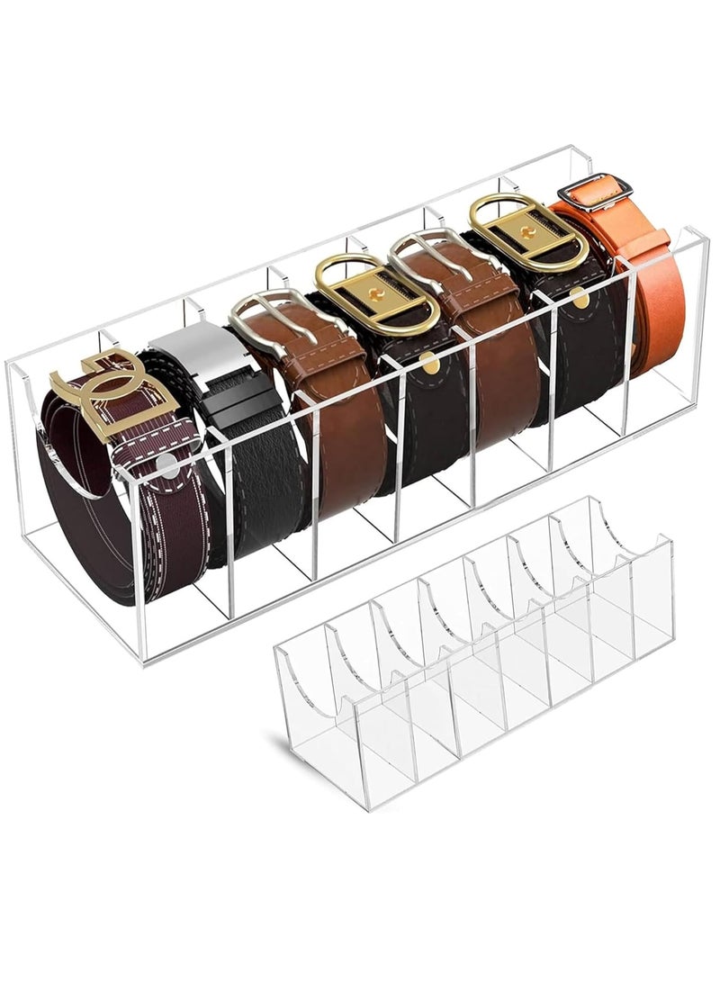 Acrylic Belt Organizer for Closet - 7 Compartments Transparent Storage Holder Display Case for Makeup, Jewelry, Watches, Bow Tie, & Bracelets Multipurpose Clear Containers & Versatile Design  - Image 1