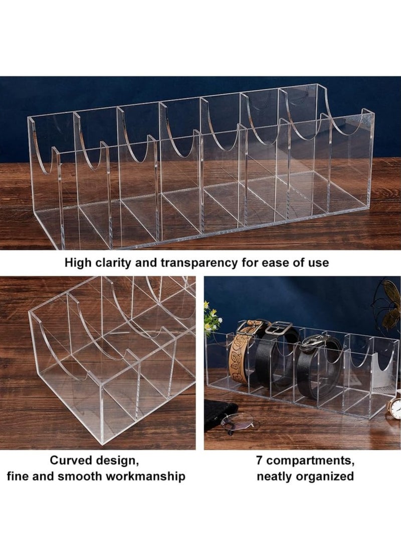 Acrylic Belt Organizer for Closet - 7 Compartments Transparent Storage Holder Display Case for Makeup, Jewelry, Watches, Bow Tie, & Bracelets Multipurpose Clear Containers & Versatile Design  - Image 3