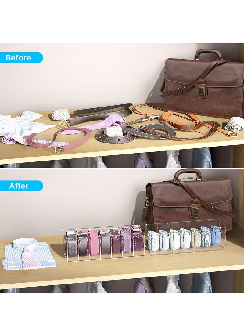 Acrylic Belt Organizer for Closet - 7 Compartments Transparent Storage Holder Display Case for Makeup, Jewelry, Watches, Bow Tie, & Bracelets Multipurpose Clear Containers & Versatile Design  - Image 5