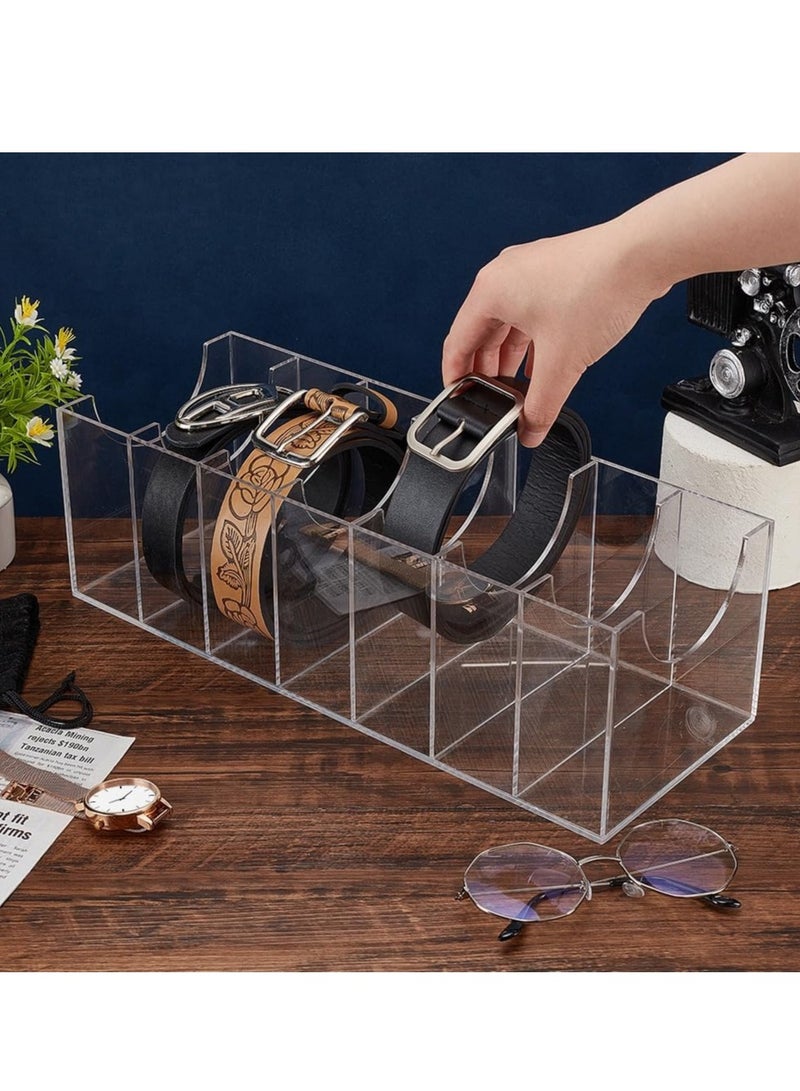 Acrylic Belt Organizer for Closet - 7 Compartments Transparent Storage Holder Display Case for Makeup, Jewelry, Watches, Bow Tie, & Bracelets Multipurpose Clear Containers & Versatile Design  - Image 4