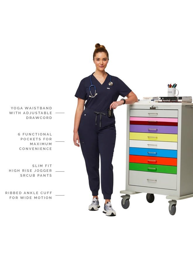 FIGS بنطلون زامورا عالي الخصر بأسلوب الجوجر للنساء - مقاس ضيق، 6 جيوب، حزام يوغا عالي الخصر، لون كحلي، S - Image 3