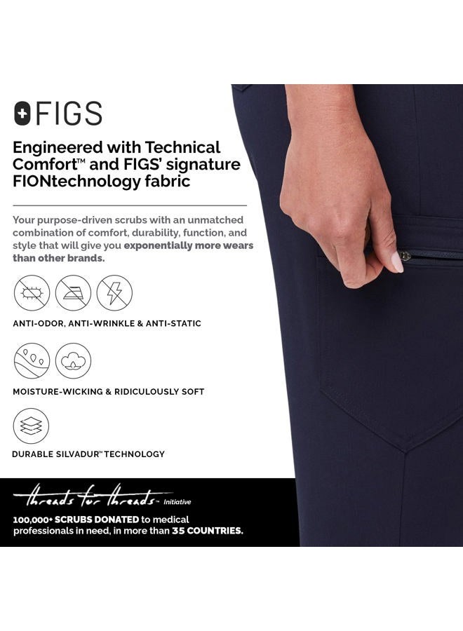 FIGS بنطلون زامورا عالي الخصر بأسلوب الجوجر للنساء - مقاس ضيق، 6 جيوب، حزام يوغا عالي الخصر، لون كحلي، S - Image 4