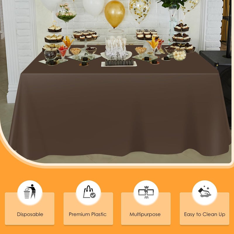 tujol Brown Disposable Plastic Table Cloth Roll 54" X 100', Plastic Table Cover with Cutter Box, Cut to Size Disposable Tablecloth for Parties - Image 4