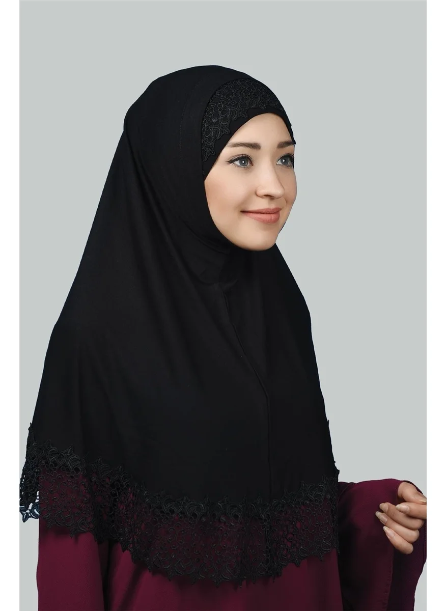 Altobeh Double Set Lace Practical Scarf Ready Hijab and Hijab Bonnet Xl - Black