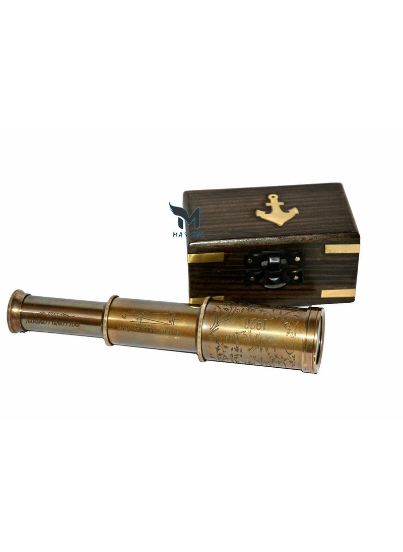 M.A & SONS COMPASS MA SONS Collectible Antique Vintage Brass 6 Maritime Telescope with Wooden Box  - Image 2