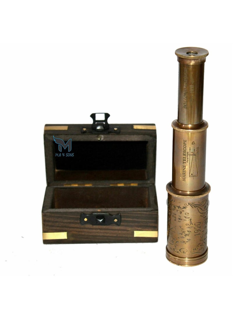 M.A & SONS COMPASS MA SONS Collectible Antique Vintage Brass 6 Maritime Telescope with Wooden Box  - Image 1