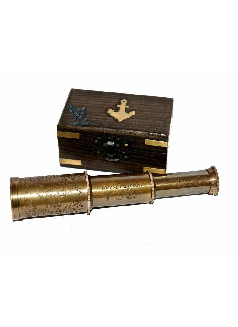 M.A & SONS COMPASS MA SONS Collectible Antique Vintage Brass 6 Maritime Telescope with Wooden Box  - Image 4