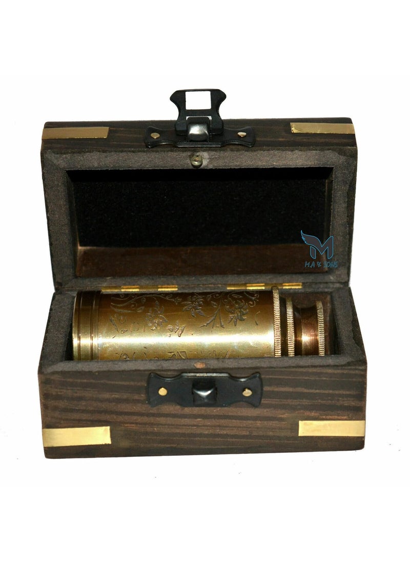 M.A & SONS COMPASS MA SONS Collectible Antique Vintage Brass 6 Maritime Telescope with Wooden Box  - Image 5