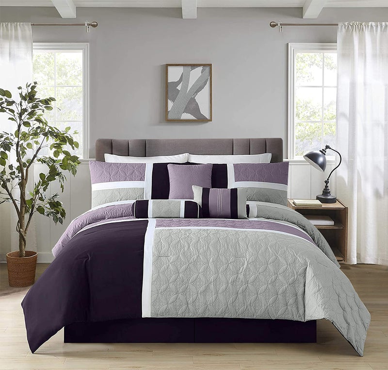 Chezmoi Collection Chezmoi Collection Upland 7Piece Quilted Patchwork Comforter Set LavenderGrayPurple California King 